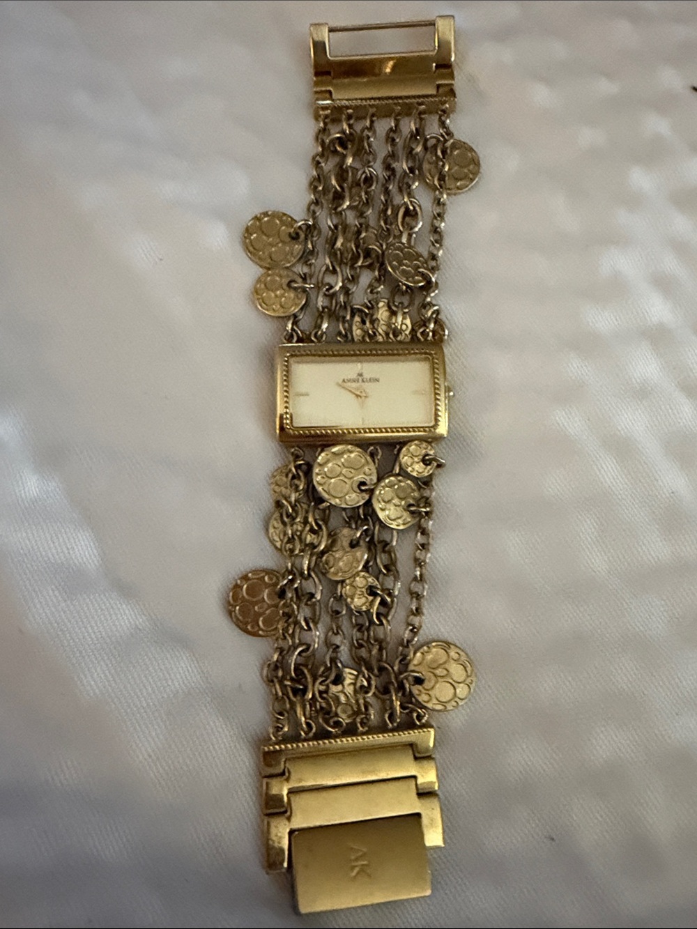 Anne Klein Gold-Tone Multi-Chain Coin Charm Bracelet Watch - Needs battery